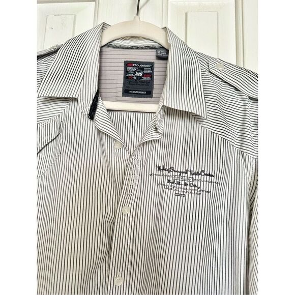 Vintage Y2K style - Pro Jek Raw men’s button-down shirt white and light gray str - Picture 4 of 12